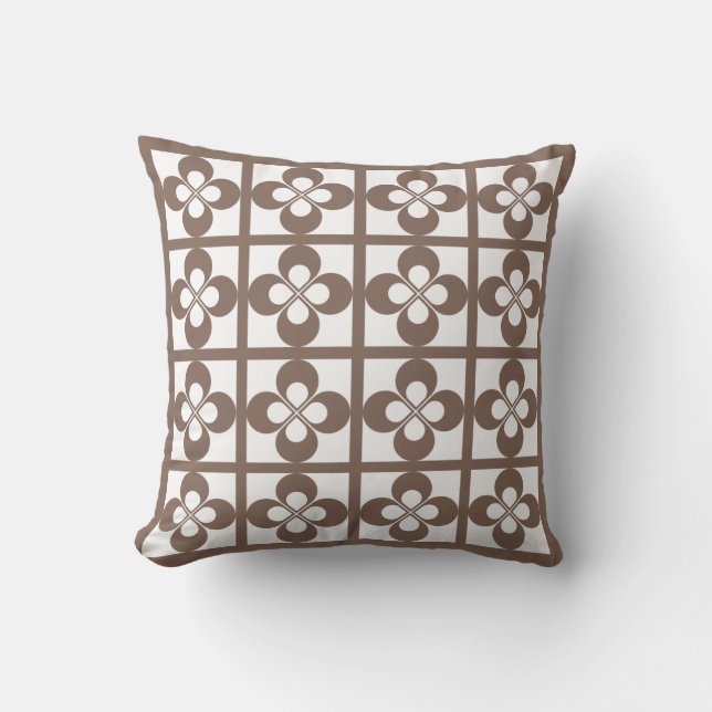 Coussin Marron Taupe sur Fleur Géométrique Blanche (Recto)