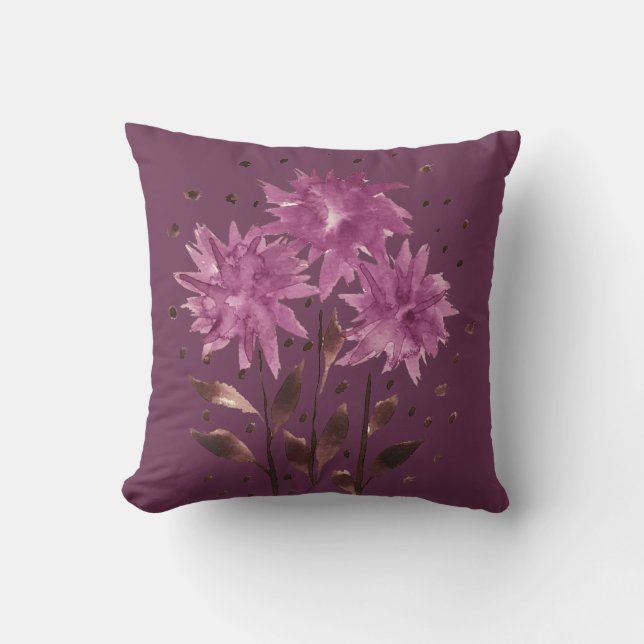 Coussin Marron Violet Floral Vintage (Recto)