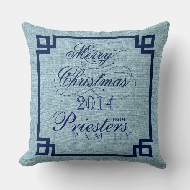Coussin Marry Christmas Blue Text Design Lin bleu clair (Recto)