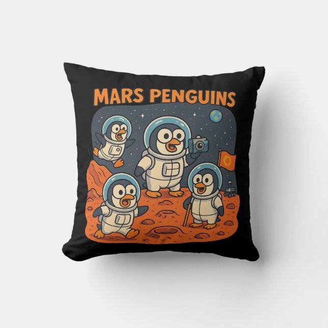 Coussin Mars Penguins drôle d'espace animal série! (Recto)