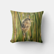 Marsh Wren Throw Pillow