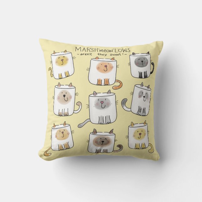 Coussin MARSHmeowLOWS Jeu de mots fantasques Chat Marshmal (Recto)