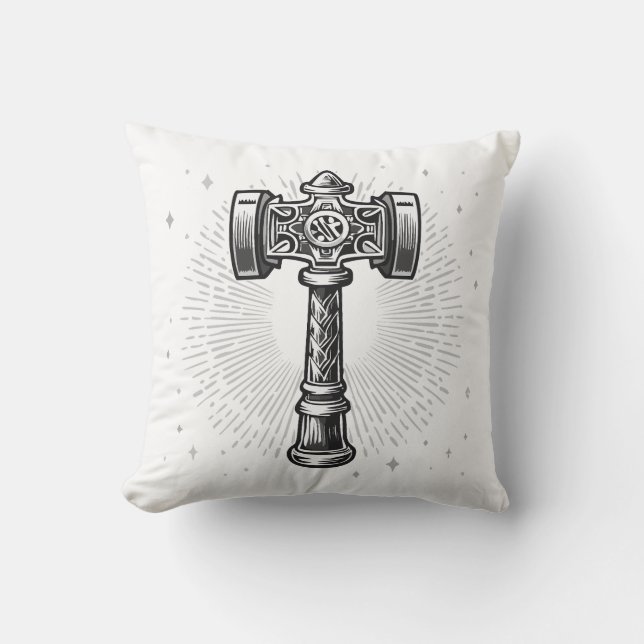 Coussin Marteau de Thor Mjolnir noir et blanc (Recto)
