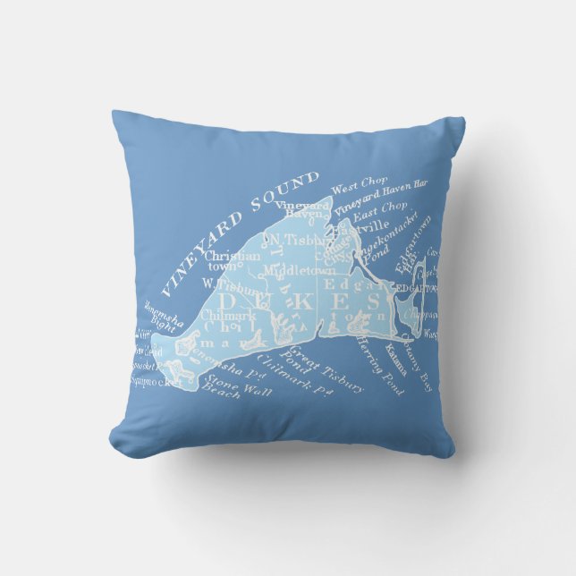 Coussin Martha's Vineyard vintage, bleu-clair + blanc (Recto)