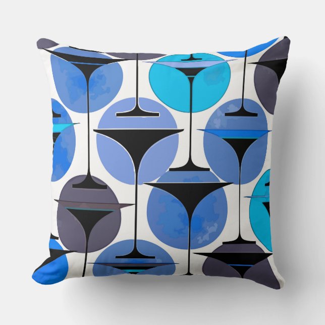 Coussin Martinets inspirés des années 50 atomiques en bleu (Recto)