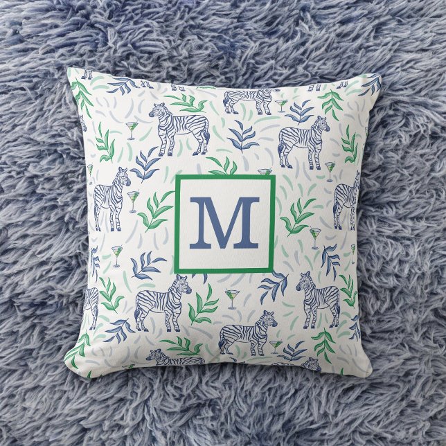 Coussin Martini Zèbre Navy Monogramme Blanc Prépa  (Créateur téléchargé)