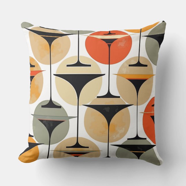 Coussin Martinis inspirés des années 50 en gris, orange,  (Recto)