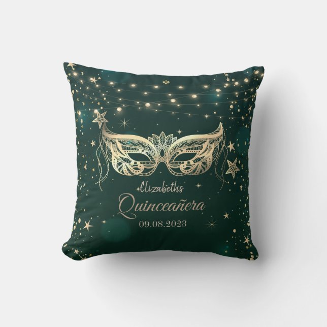 Coussin Mascarade, Étoiles Vertes  Quinceañera (Recto)