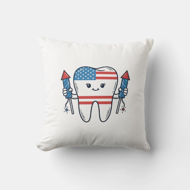 Coussin Mascotte de dent patriotique Feu d'artifice Concep (Recto)