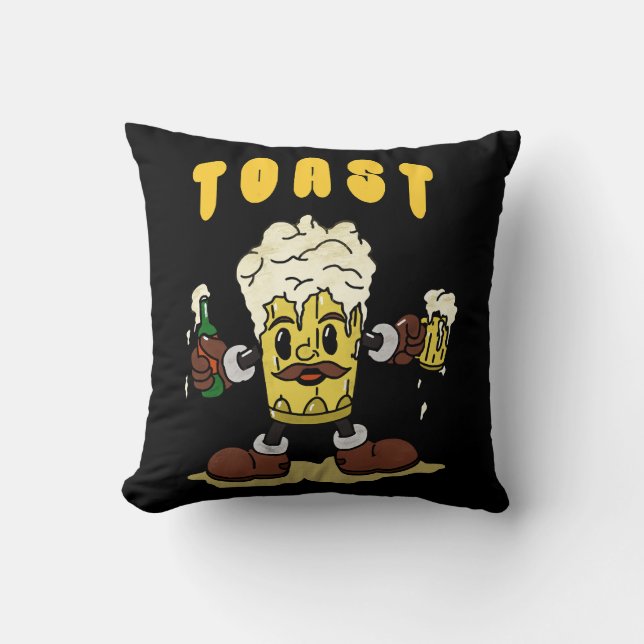 Coussin Mascotte de toast à la bière (Recto)