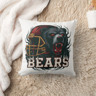 Coussin Mascotte d'ours de football en colère Casque rouge