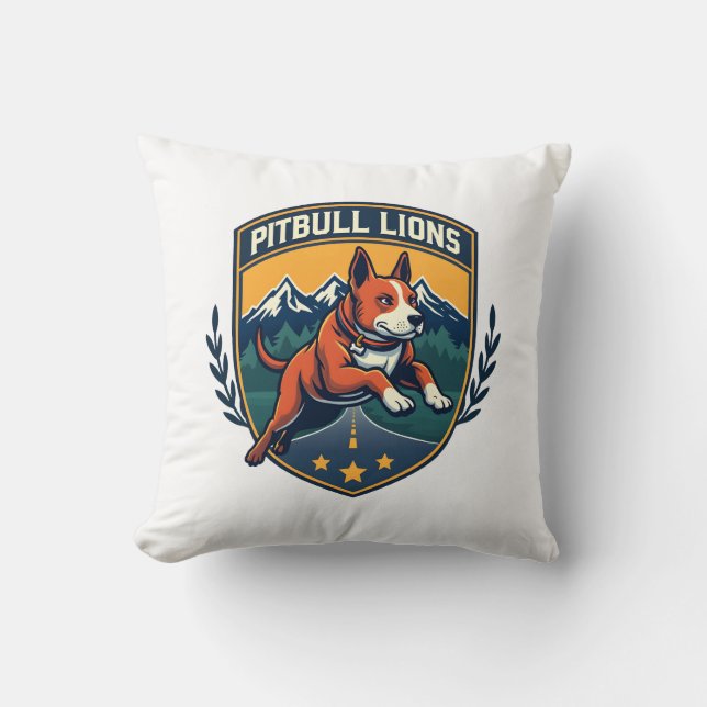 Coussin Mascotte sportive vintage Lions Pitbull Vecteur D (Recto)
