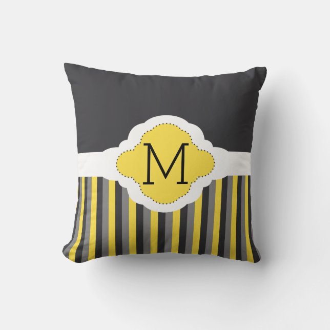 Coussin Masculine Gris et Gris Jaune Motif Monogramme (Recto)