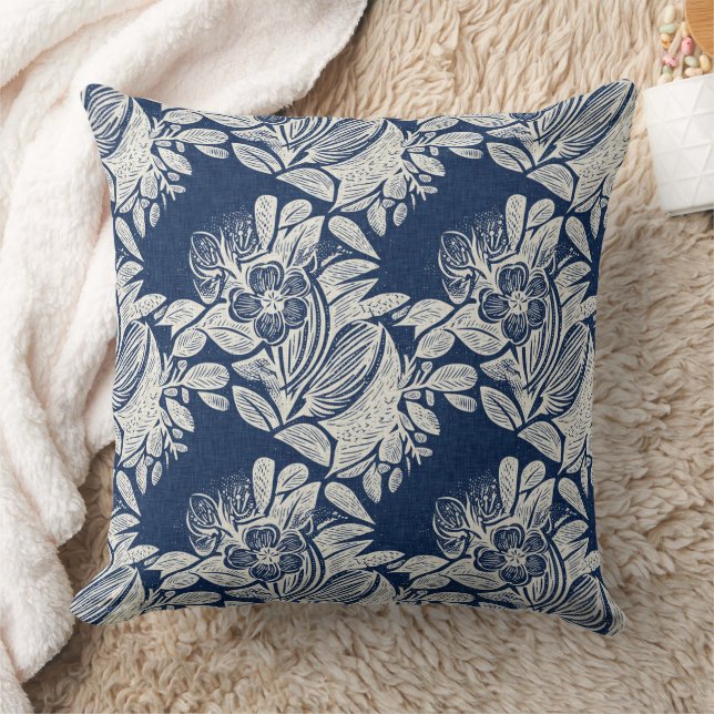 Coussin Masculine Navy effet bleu Indigo Floral partout (Couverture)