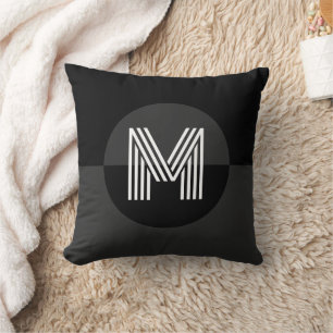Coussin Masculine noir blanc géométrique Monogramme modern