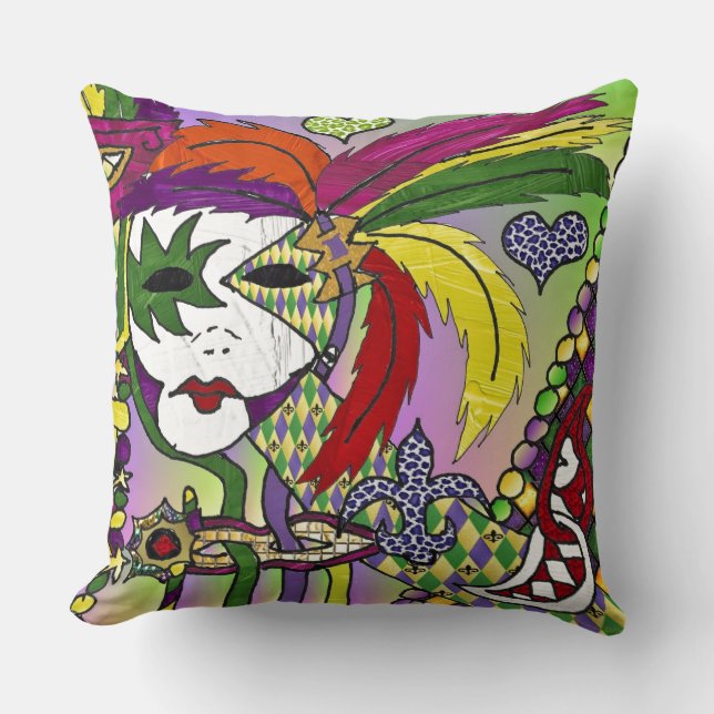 Coussin Masque à plumes de Mardi Gras psychédélique (Recto)