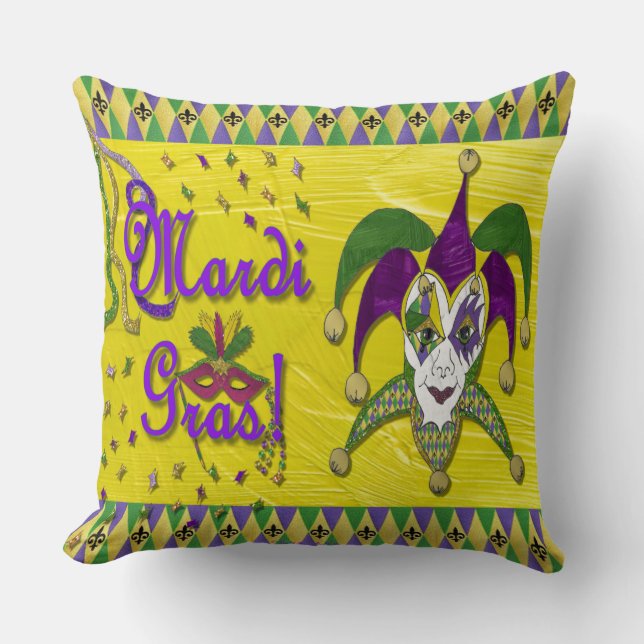 Coussin Masque de bouffon Mardi Gras Arlequin (Recto)