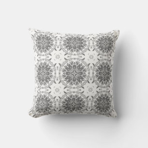 Coussin Masque d'ornement de folklore blanc et gris