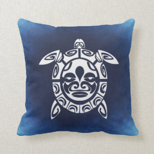 Coussin Masque tribal africain bleu tortue marine