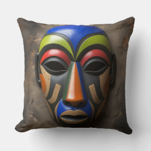 Coussin Masque tribal africain Symbolisme géométrique