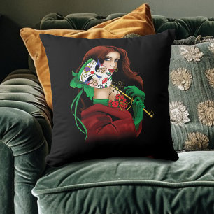 Coussin Masque Vénitien Femme Élégante Rouge Vert