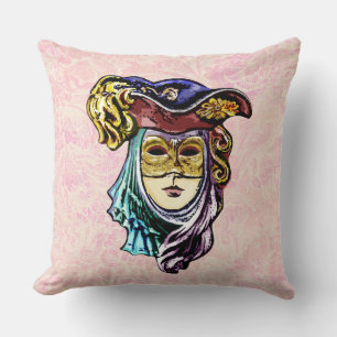 Coussin Masquerade Masque sur Dusty Pink Brocade Motif