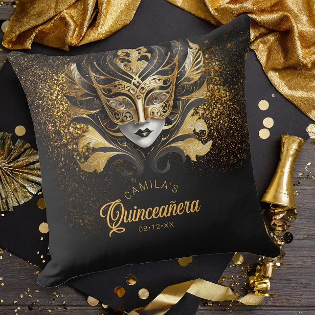 Coussin Masquerade Motif Quinceanera Black Gold V2 ID1031 (Créateur téléchargé)