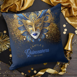 Coussin Masquerade Motif Quinceanera Blue Gold V2 ID1031