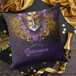 Coussin Masquerade Motif Quinceanera Purple Gold V2 ID1031