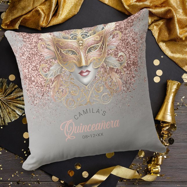 Coussin Masquerade Motif Quinceanera Rose Gold V2 ID1031 (Créateur téléchargé)