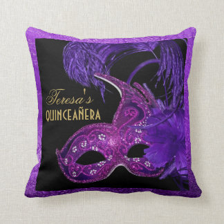 Coussin Masquerade quinceañera anniversaire rose, masque v