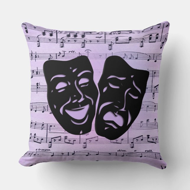 Coussin Masques de musique et de théâtre violets (Recto)