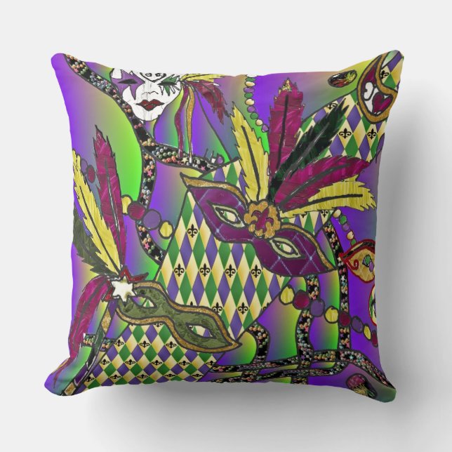 Coussin Masques de plumes de mardi gras psychédélique (Recto)