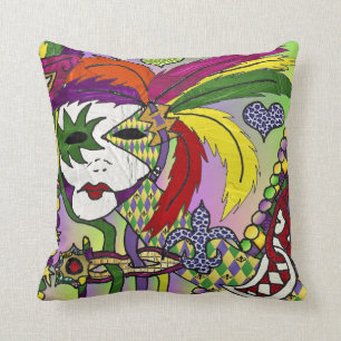 Coussin Masques de plumes de mardi gras psychédélique Jeu