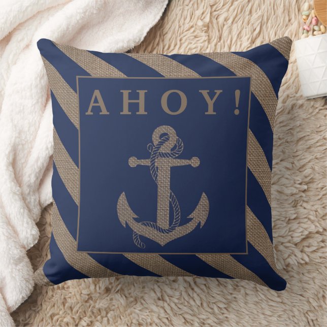 Coussin Matelot ! Ancre Naautique Bleu Marine & Rayures de (Couverture)