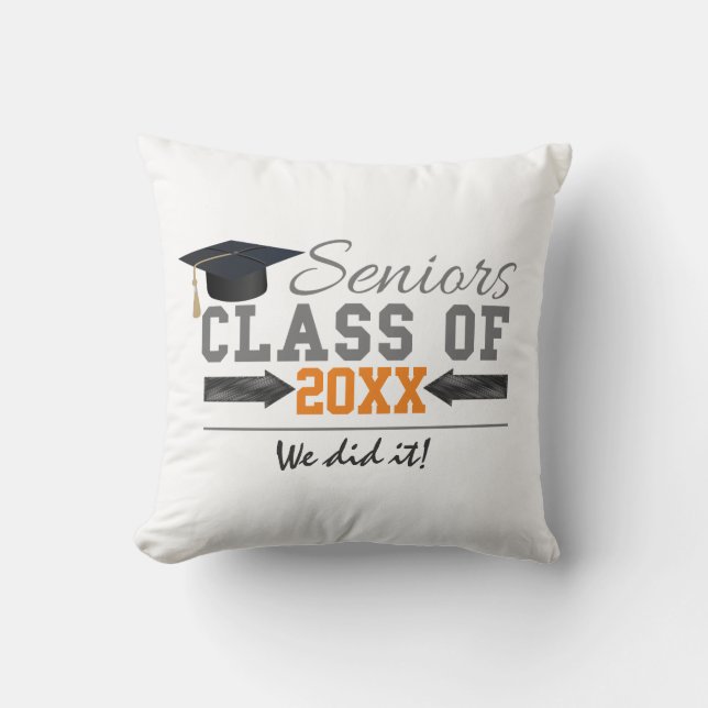Coussin Matériel de remise des diplômes gris et orange (Recto)
