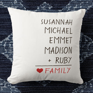 Coussin Mathe des noms de famille pour la famille de cinq