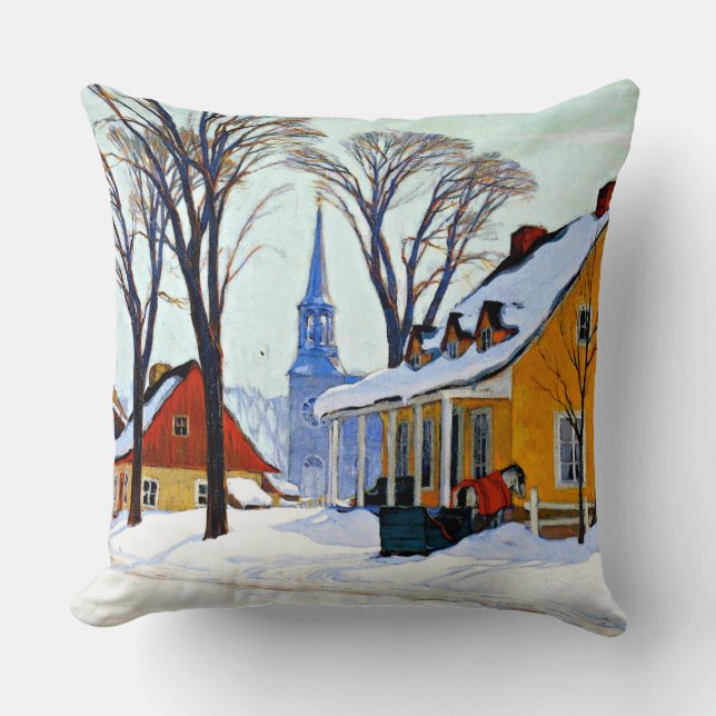 Coussin Matin d'hiver, art raffiné de Clarence Gagnon (Recto)