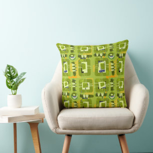 Coussin Matrice ethnique Abstraite - Lime Green Orange