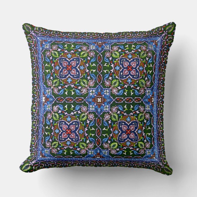 Coussin Matthew Digby Wyatt Textile Design en bleu vert (Recto)