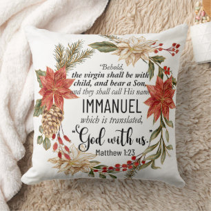 Coussin Matthieu 1:23 Emmanuel Dieu avec nous Noël Floral