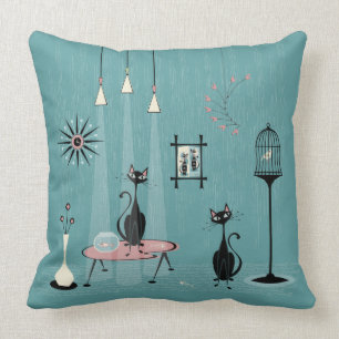 Coussin Mauvais Milieu du Siècle / Chat à main rouge II B