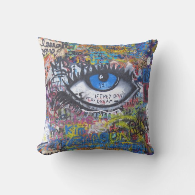 Coussin Mauvais œil graffiti bleu (Recto)