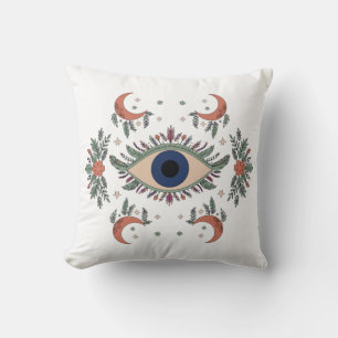 Coussin Mauvais œil mystique et lune croissante céleste