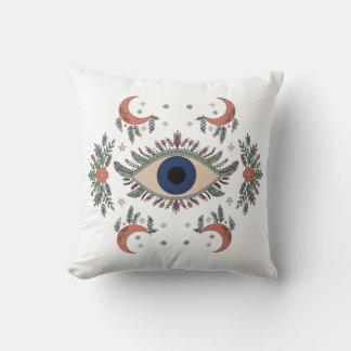 Coussin Mauvais œil mystique et lune croissante céleste