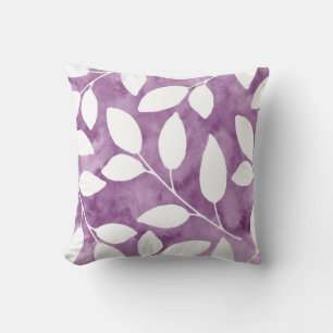 Coussin Mauve, Aquarelle blanche Feuilles Abstraits
