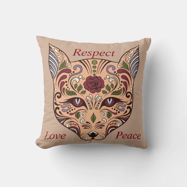 Coussin mauve de loup de crâne de sucre de paix (Recto)