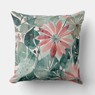 Coussin Mauve et Turquoise Vintage Floral moderne
