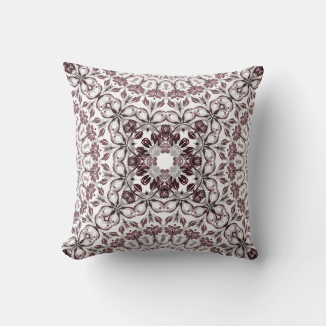 Coussin Mauve Floral Géométrique (Recto)