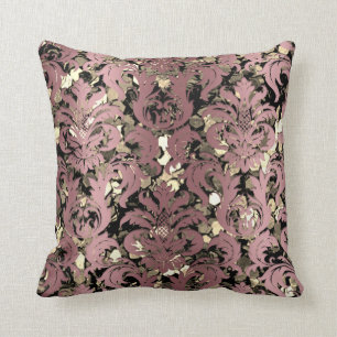Coussin Mauve royal de noir d'or de sépia de damassé de